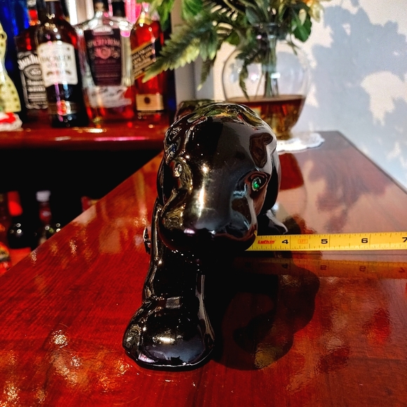 20" Black Crawling Panther Green Eyes Ceramic Figurine Art Deco - Picture 10 of 11